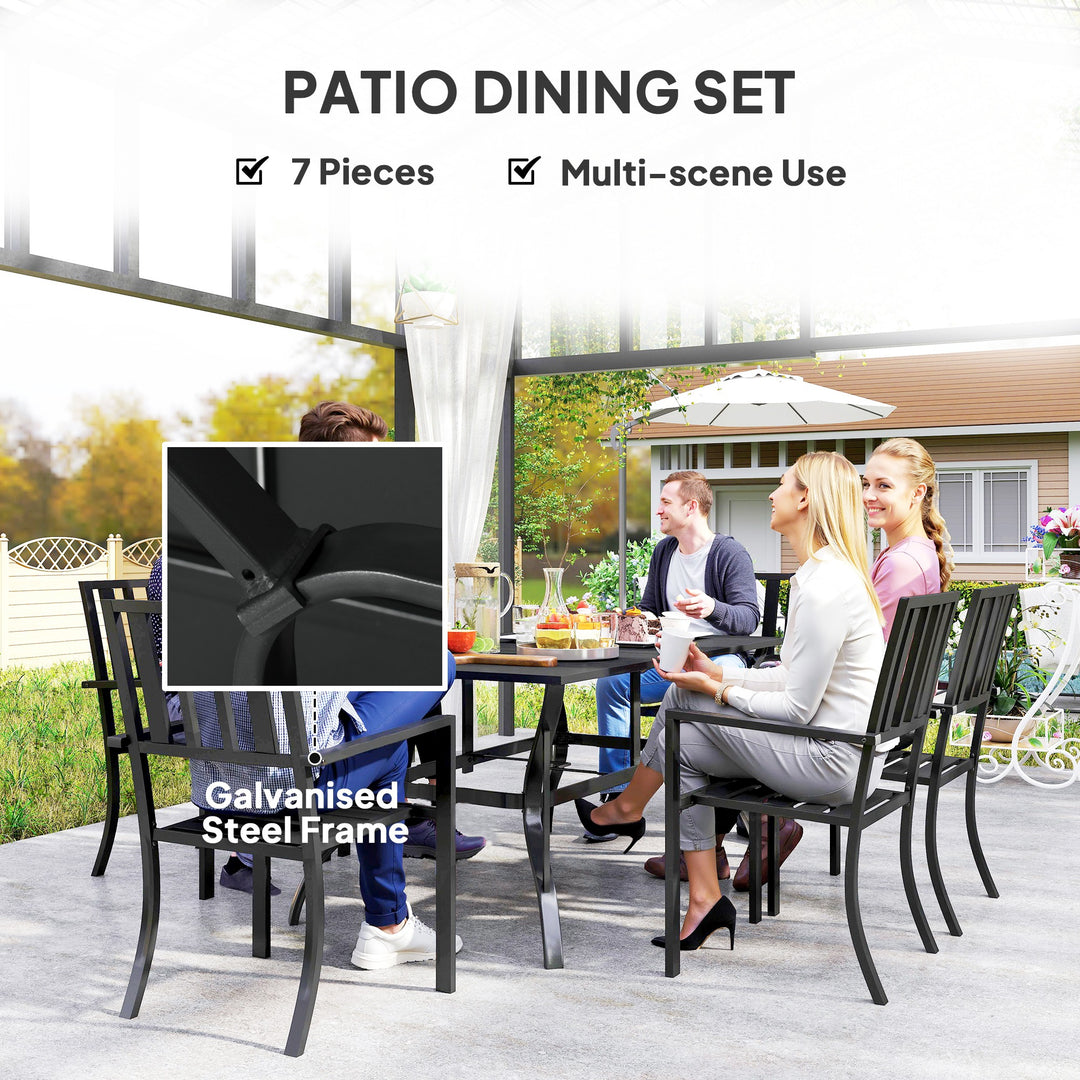 Outsunny 7 Pieces Garden Table and Chairs 6 Seater Outdoor Table and Chairs with Umbrella Hole, for Poolside, Garden, Black