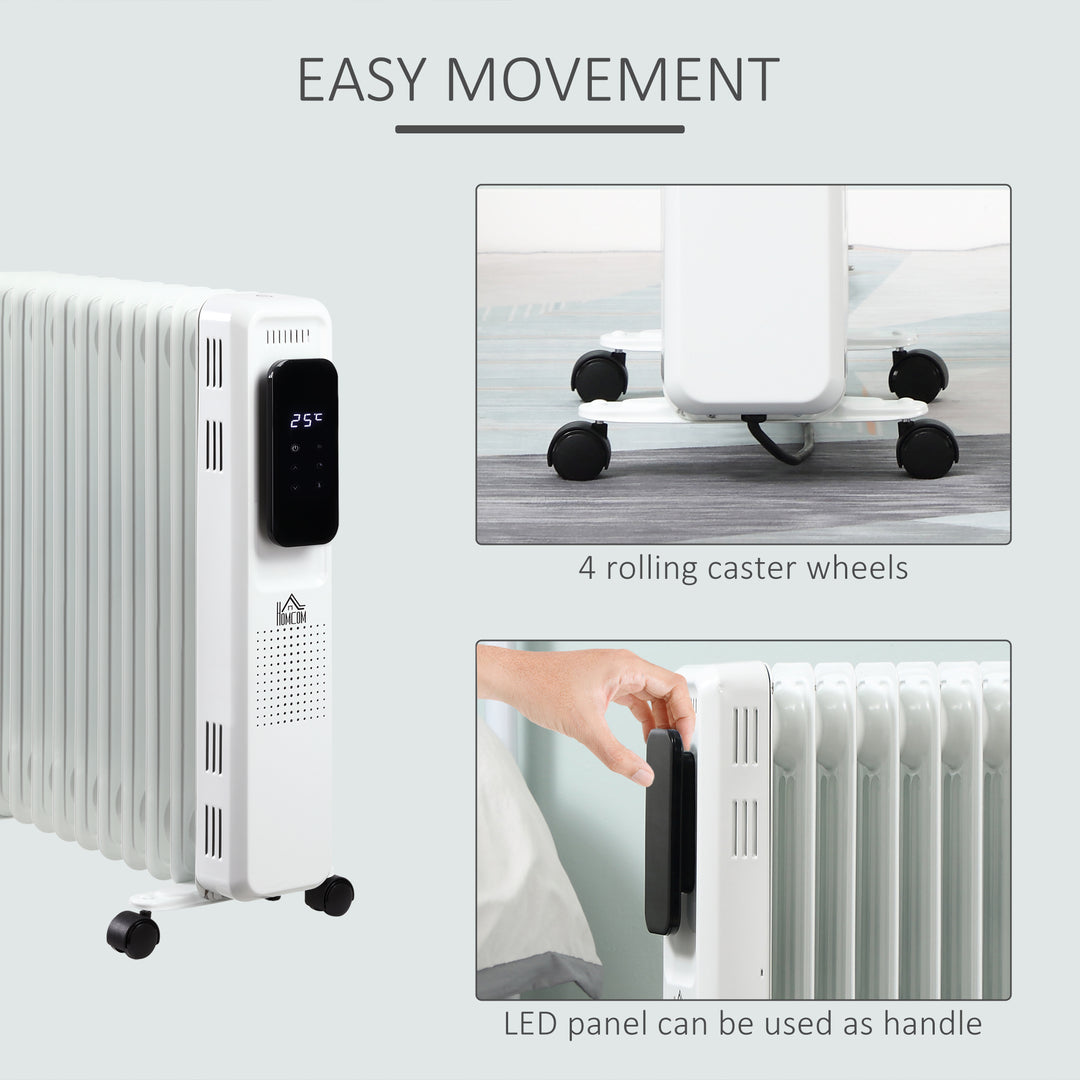2500W Oil Filled Radiator, 11 Fin Portable Electric Heater with LED Display, 24H Timer, 3 Heat Settings, Adjustable Thermostat, Safety Cut off, Remote Control, White