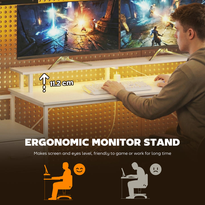 147cm Gaming Desk with Charging Station and Monitor Stand, Computer Ta