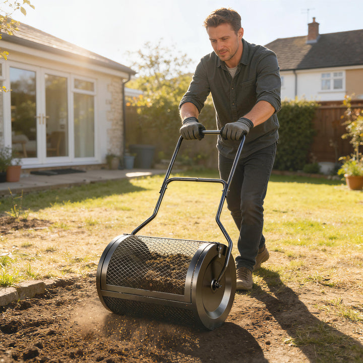 Compost Spreader, 20" Peat Moss Spreader with Detachable U-Shaped Hand