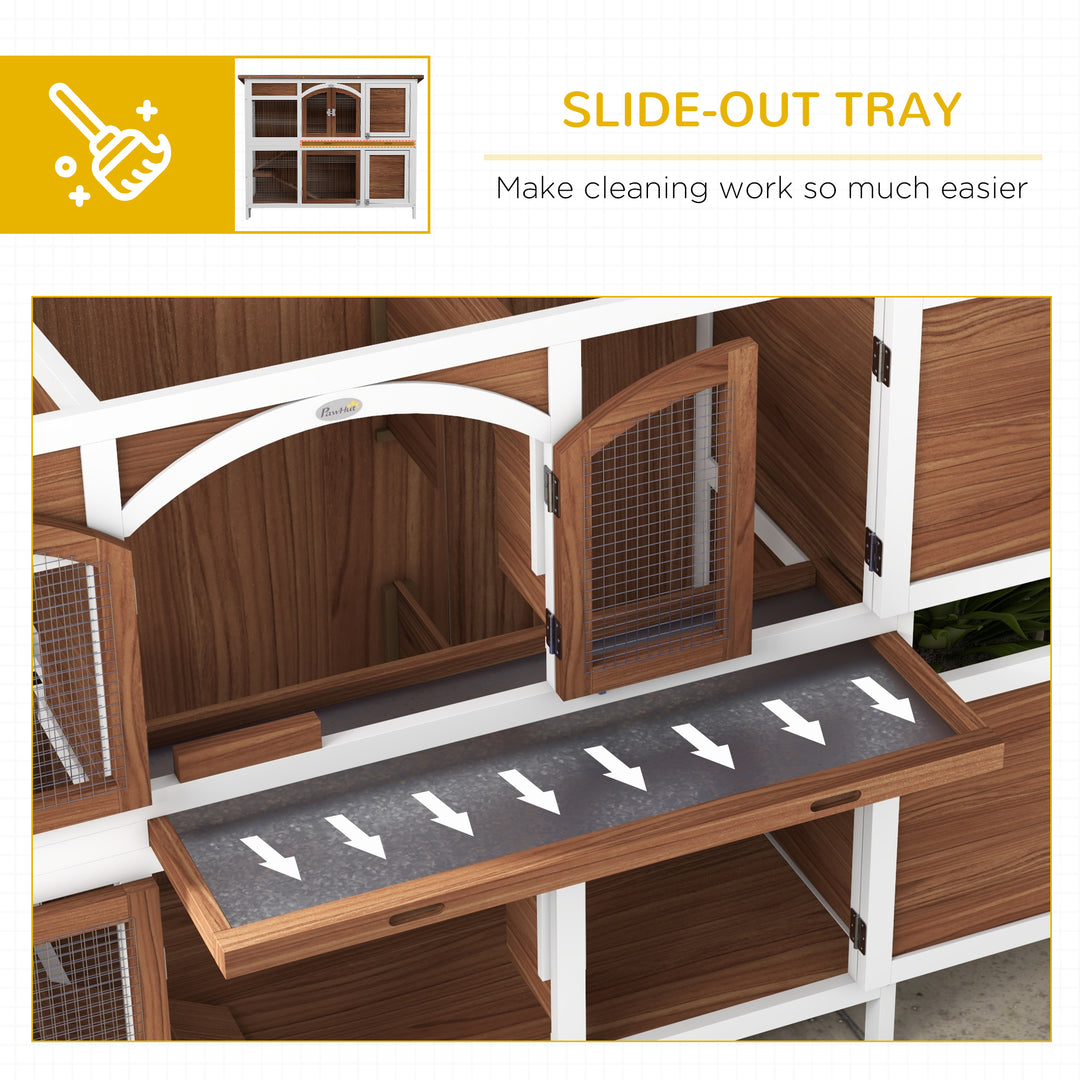 PawHut Two-Tier Wooden Pet Hutch with Openable Roof, Slide-Out Tray | Aosom UK