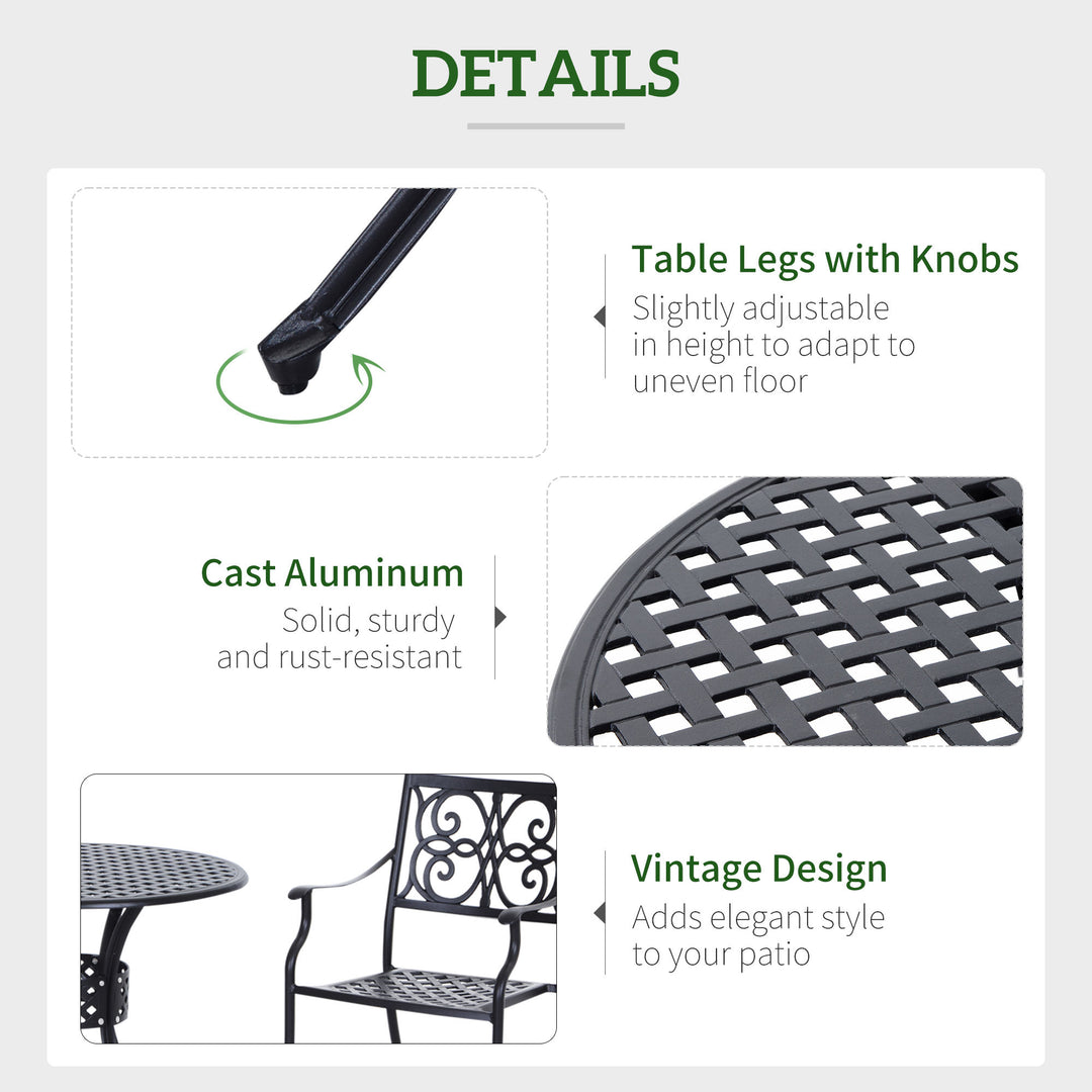 85cm Round Garden Table with Umbrella Hole, Aluminium Grid Motif Outdoor Dining Table for Garden Patio, Black