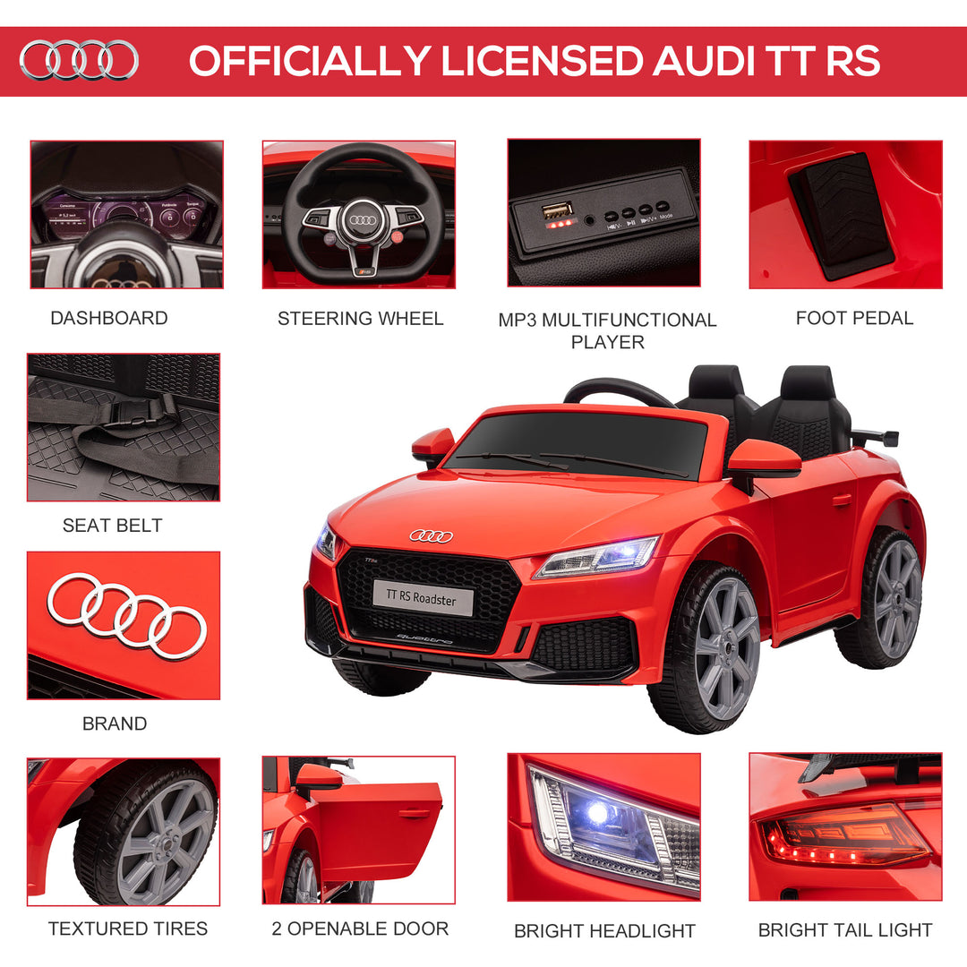 MCL Kids Licensed Audi TT Ride-On Car 12V Battery w/ Remote Suspension Headlights and MP3 Player 3km/h Red