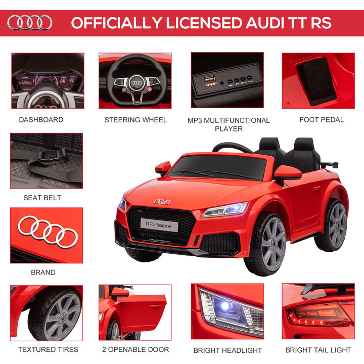 MCL Kids Licensed Audi TT Ride-On Car 12V Battery w/ Remote Suspension Headlights and MP3 Player 3km/h Red