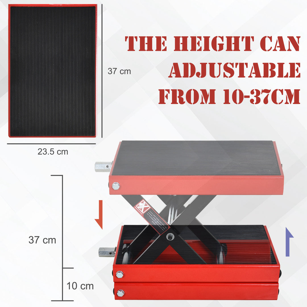 500KG Motorcycle Lift Scissor Jack, Height Adjustable Motorbike Stand with Anti-Slip Wide Deck, Heavy Duty Steel Motorbike Repair Lift Hoist Stand for Home Garage, Red