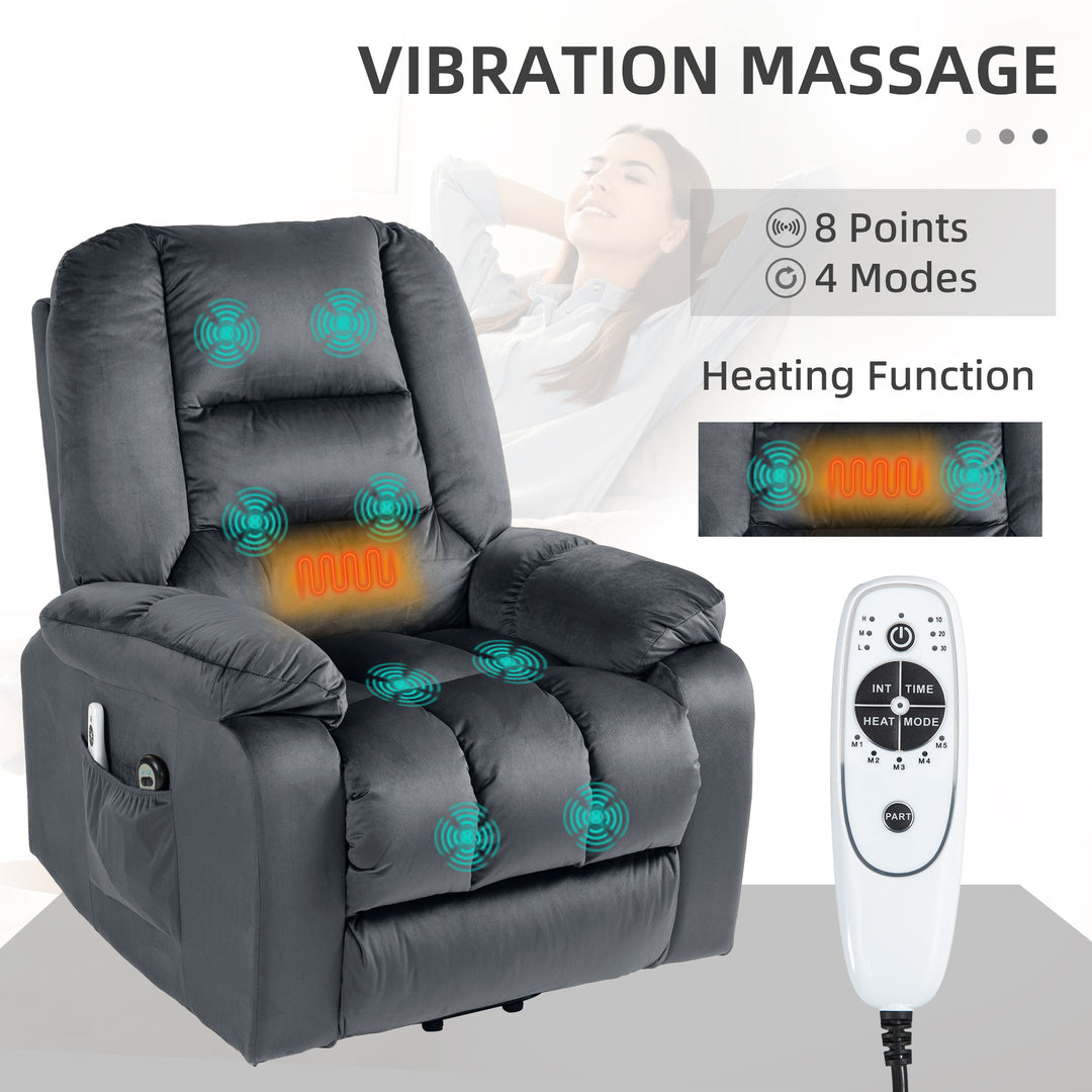 HOMCOM Lift Chair, Quick Assembly, Electric Riser and Recliner Chair with Vibration Massage, Heat, Side Pockets, Grey | Aosom UK