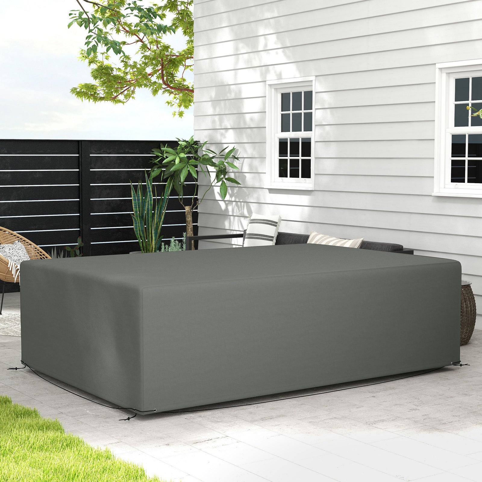 Outdoor Garden Furniture Cover Waterproof, Anti-UV 600D Heavy Duty Oxford Fabric Patio Furniture Cover for Rectangular Sofa Table Set, Dark Grey, 245 x 165 x 66 cm