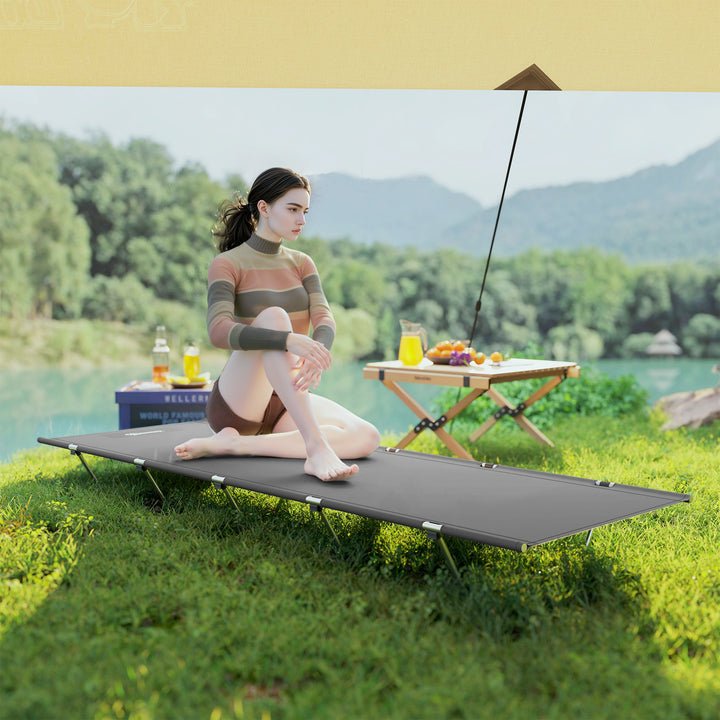 Lightweight Camping Bed, Aluminium Portable Camp Cot w/ Strong Support 150kg and Carry Bag for Camping, Dark Grey