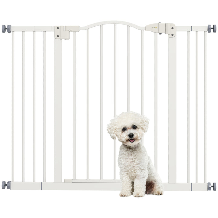 PawHut Metal 74-100cm Adjustable Pet Gate Safety Barrier w/ Auto-Close Door White | Aosom UK