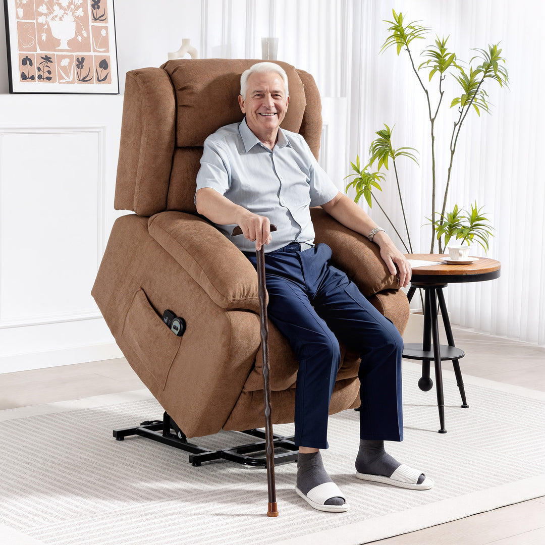 MCL Power Lift Recliner Chair with Massage, Overstuffed Lift Chair for Elderly with Footrest, Remote and Side Pocket, Brown