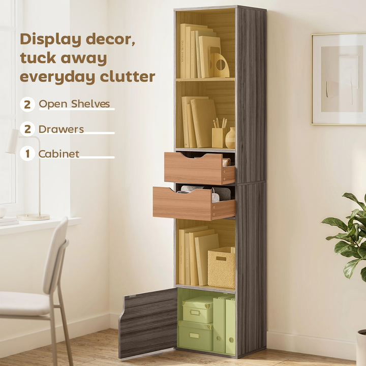 Bookcase with Drawers Adjustable Shelf Bookshelf with 2 Drawers and Ca
