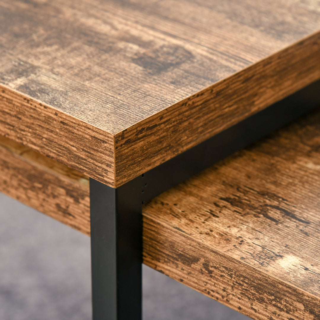 MCL Nesting Coffee Table Set of 2, Industrial Stacking Side End Tables with Metal Frame for Living Room, Bedroom, Rustic Brown