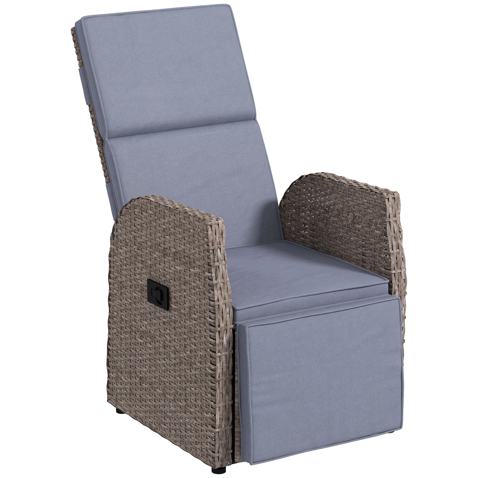 148° Reclining Rattan Garden Armchair, with Footrest - Brown/Grey