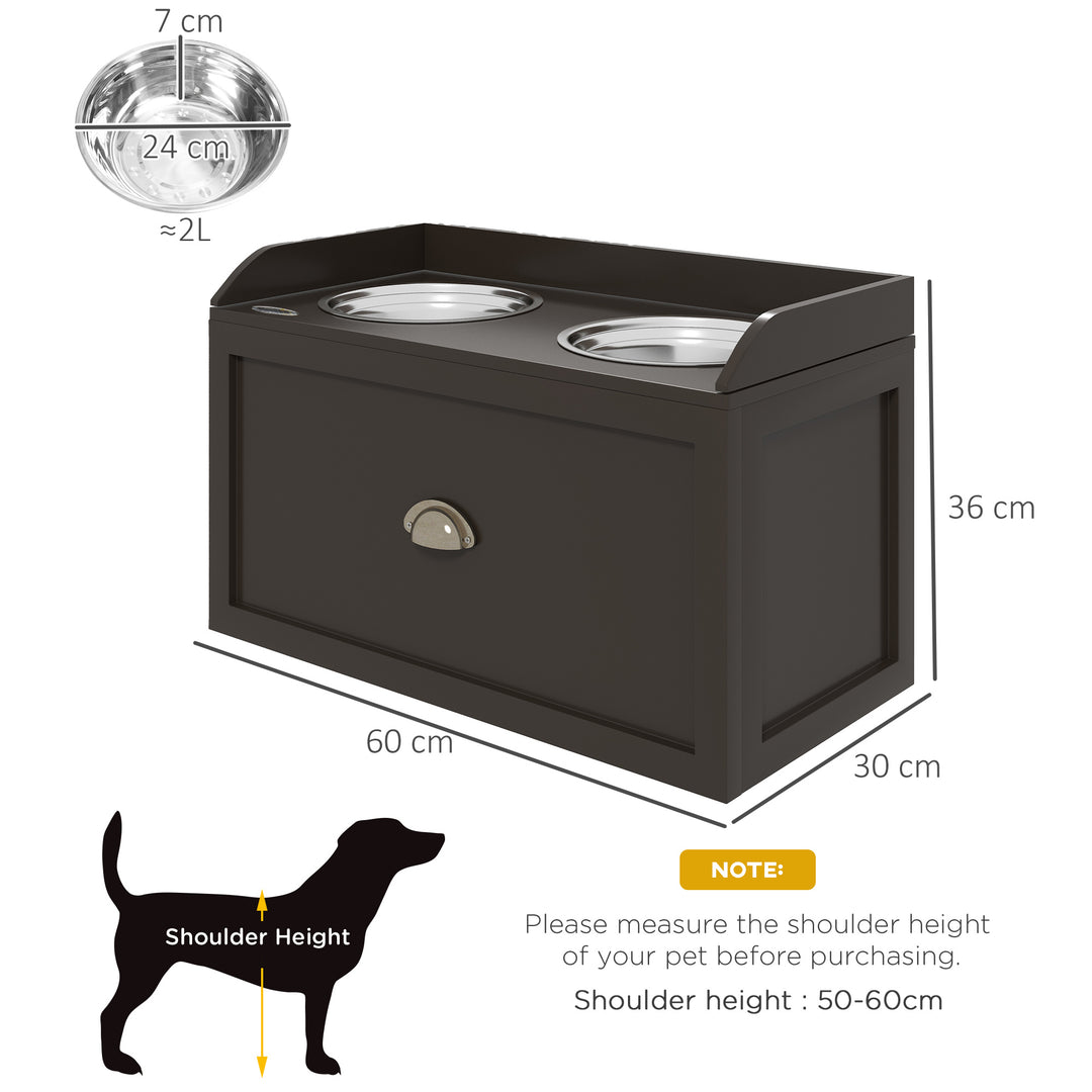 PawHut Stainless Steel Raised Dog Bowls, with 21L Storage Drawer for Large Dogs - Brown | Aosom UK