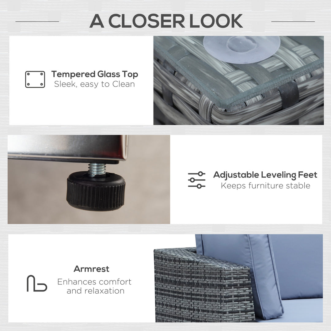 MCL 8 Piece Rattan Corner Sofa Set with Wide & Deep Seat, Assembled Aluminium PE Rattan Garden Furniture Set with Thick Cushions and Glass Top Table for Outdoor, Conservatory, Grey