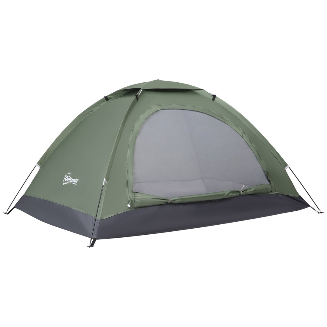 2 Person Camping Tent, Camouflage Tent with Zipped Doors, Storage Pocket, Portable Handy Bag, Dark Green