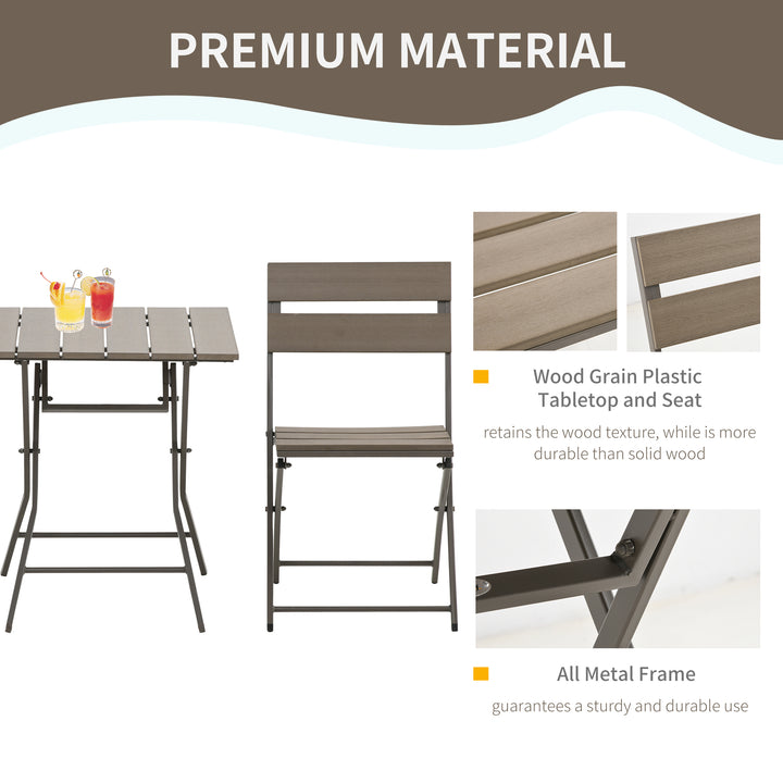 3 Piece Foldable Garden Bistro Set Patio Furniture Set with Table and 2 Chairs for Conservatory Balcony Terrace, Grey