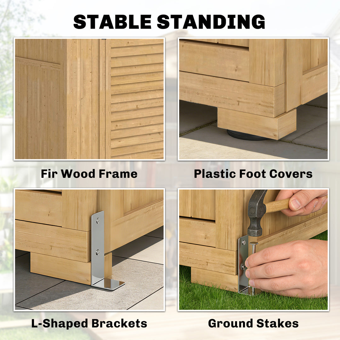 Outdoor Wooden Storage Cabinet, Garden Tool Shed with Acrylic Windows 