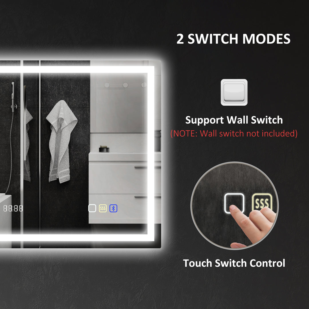 60 x 80 cm Anti-Fog LED Bathroom Mirror, with Bluetooth and Clock - Silver Tone