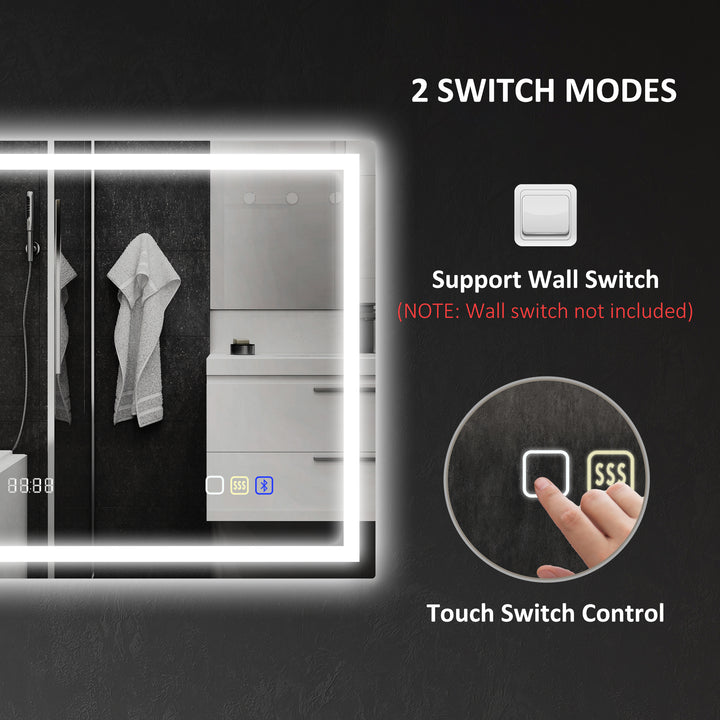 60 x 80 cm Anti-Fog LED Bathroom Mirror, with Bluetooth and Clock - Silver Tone