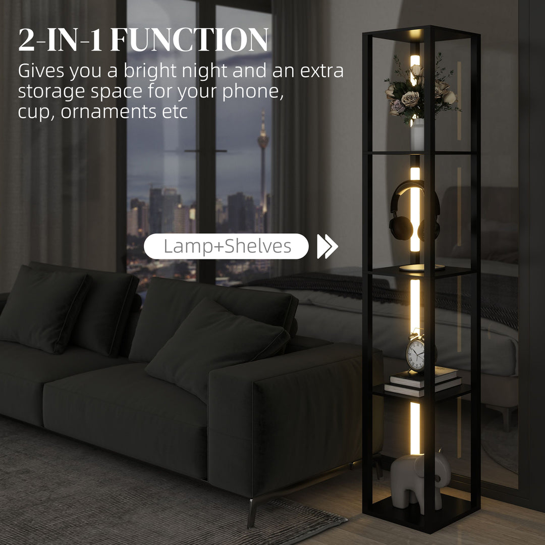 LED Floor Lamp with Shelves, 4 Layers Dimmable Modern Standing Lamp with 3 Brightness Levels and Foot Switch for Living Room, Bedroom, Office, Black