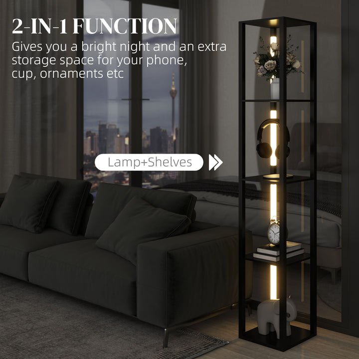 LED Floor Lamp with Shelves, 4 Layers Dimmable Modern Standing Lamp with 3 Brightness Levels and Foot Switch for Living Room, Bedroom, Office, Black