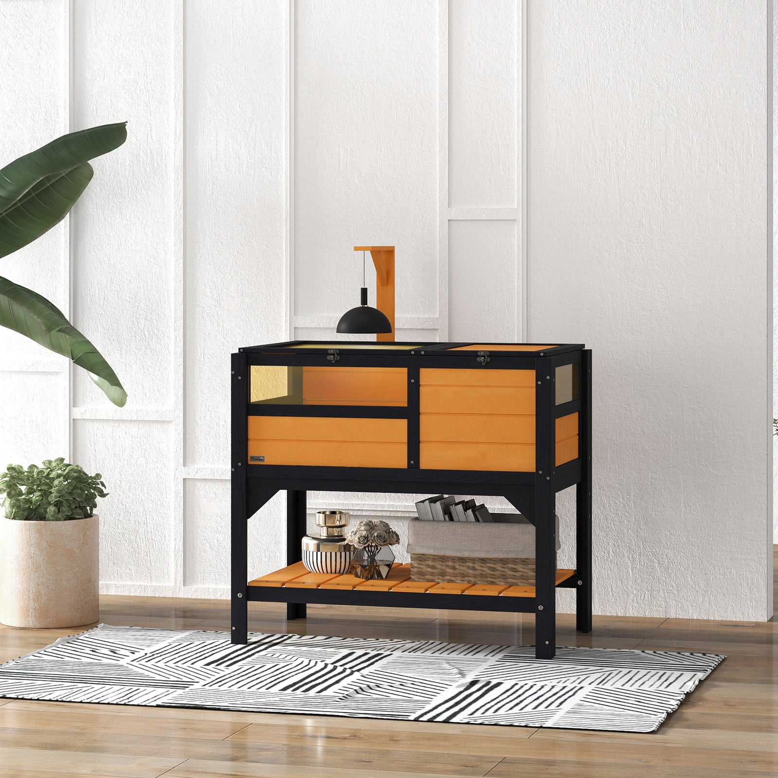 Wooden Tortoise House, with Shelter, Run, Shelf, Lamp Holder, Tray, Yellow