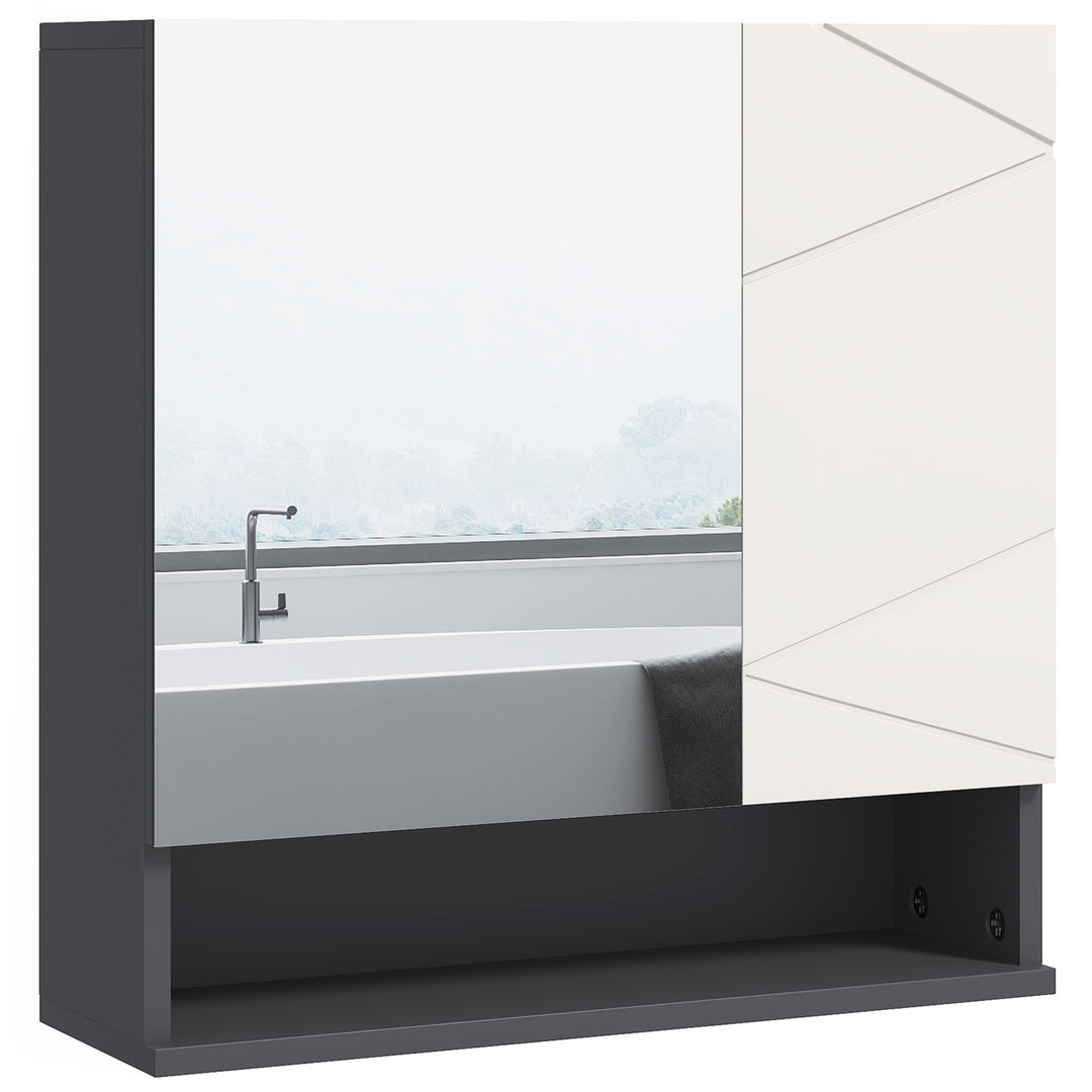 Bathroom Mirror Cabinet, Wall Mounted Bathroom Storage Cupboard with Adjustable Shelves, 55W x 17D x 55Hcm, Light Grey