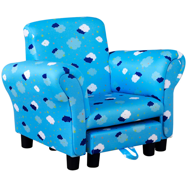 HOMCOM Childrens Sofa Mini Sofa Wood Frame w/ Footrest Anti-Slip Legs High Back Arms Bedroom Playroom Furniture Cute Cloud Star Blue | Aosom UK