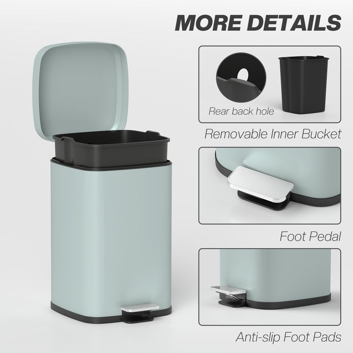 20L Modern Boxy Metal Home Kitchen Bin - Light Green