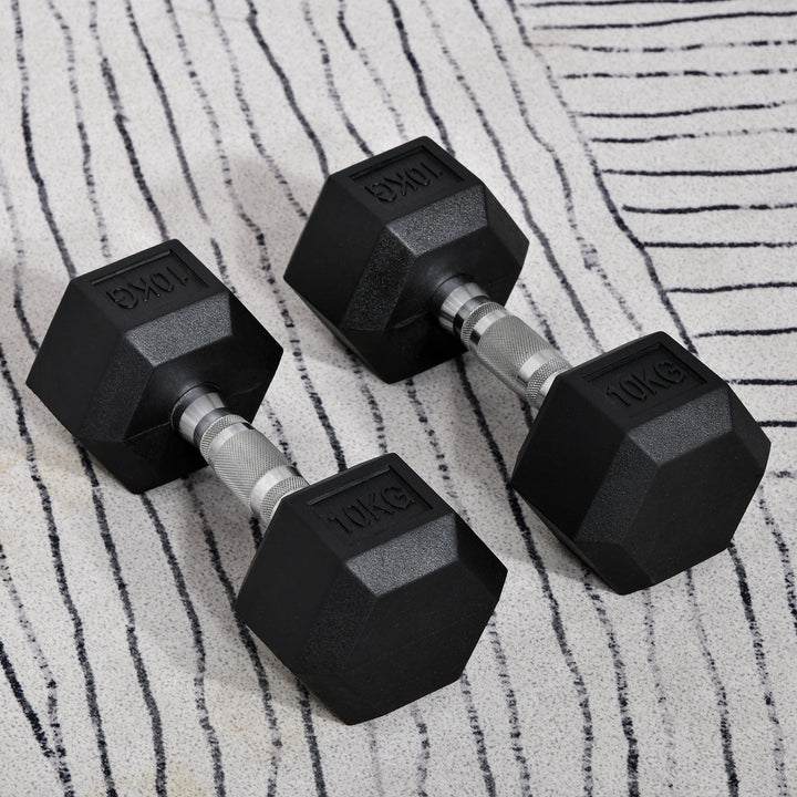 HOMCOM Hex Dumbbells Set Rubber Dumbbells Weight Lifting Equipment Fitness Home Gym | Aosom UK