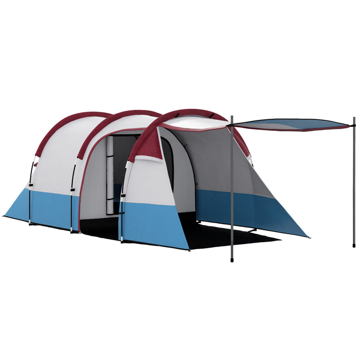Camping Tent, Large Tunnel Tent with Bedroom and Living Area, 2000mm Waterproof, Portable with Bag for 2-3 Man, Red