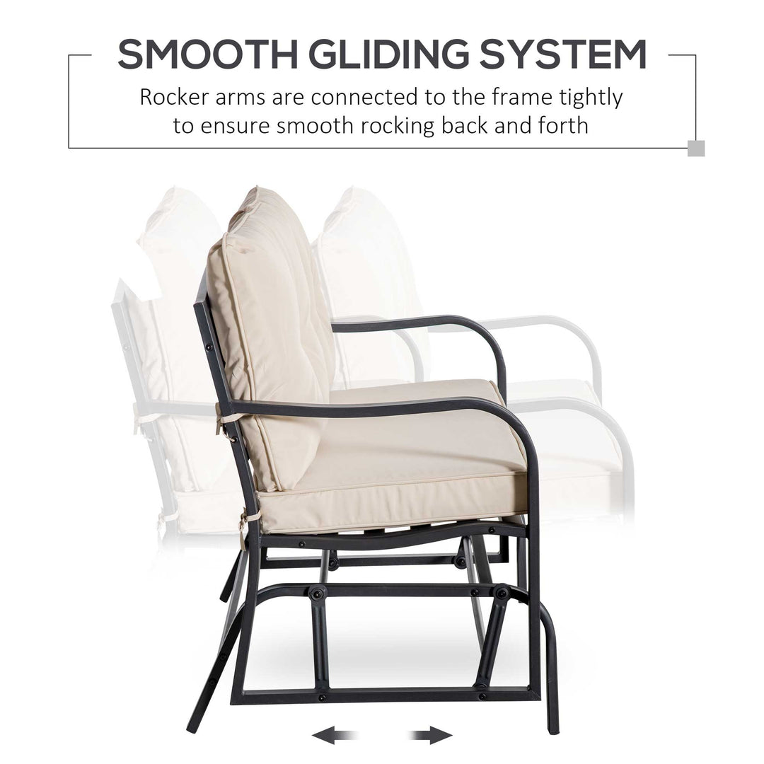 2-Person Outdoor Loveseat Glider Bench Rocking Chair for Patio, Garden, Yard, Porch with Armrest and Cushions, Khaki