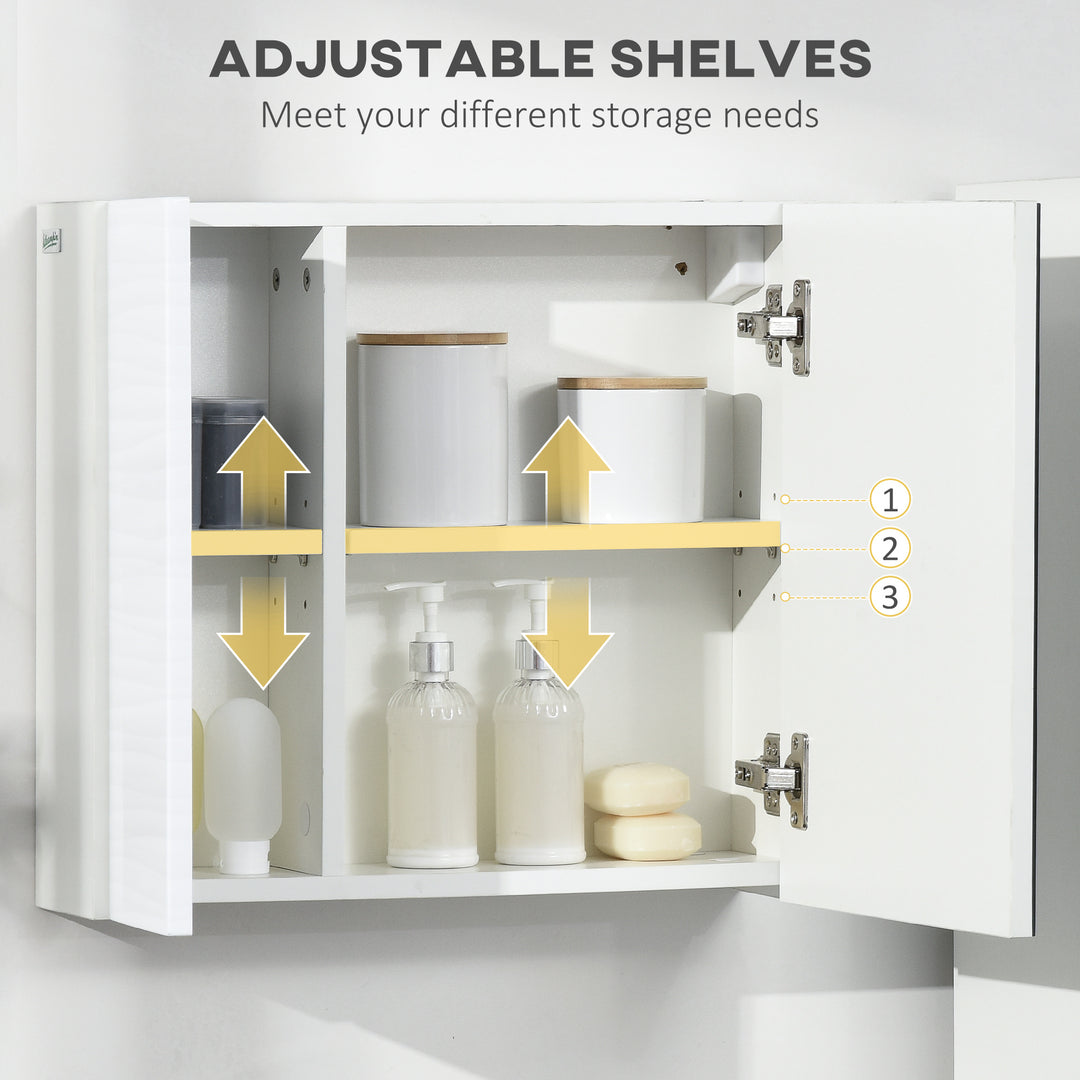 Bathroom Cabinet with Mirror, Double Door Wall Mounted Storage Cupboard Organizer with Adjustable Shelves, White