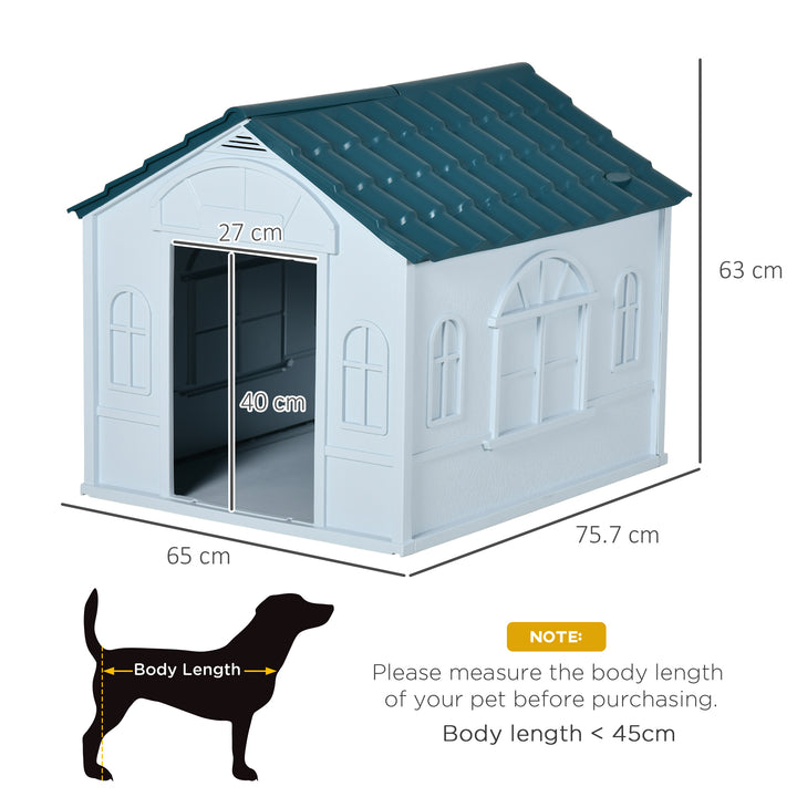 Plastic Weather-Resistant Dog House, for Indoors and Outdoors, Medium Dogs - White and Blue