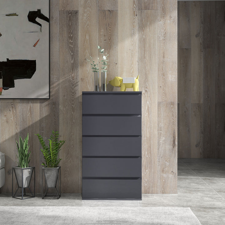 5-Drawer Modern Dresser, High Gloss Storage Drawer Unit for Bedroom, Grey