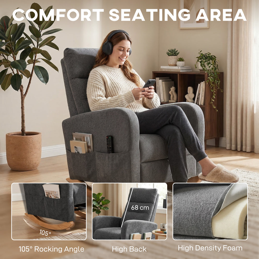 Upholstered Rocking Chair Retractable Footrest Rocker Chair High Back 