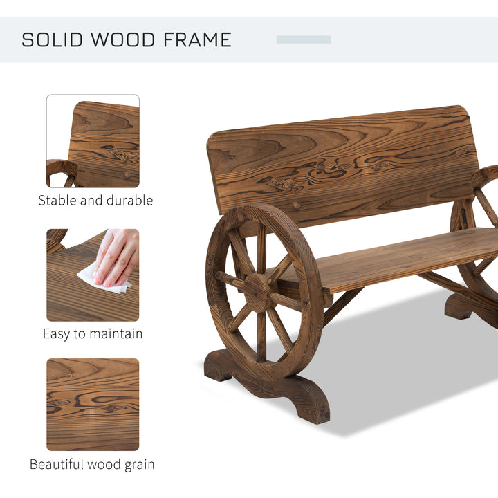 Fir Wood 2-Seater Outdoor Garden Wagon Wheel Bench