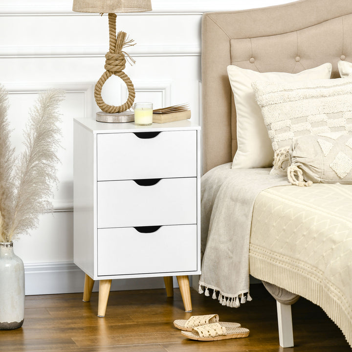 MCL Bedside Table, Bedside Cabinet with 3 Drawers, Side End Table with Pine Wood Legs for Bedroom Living Room, White
