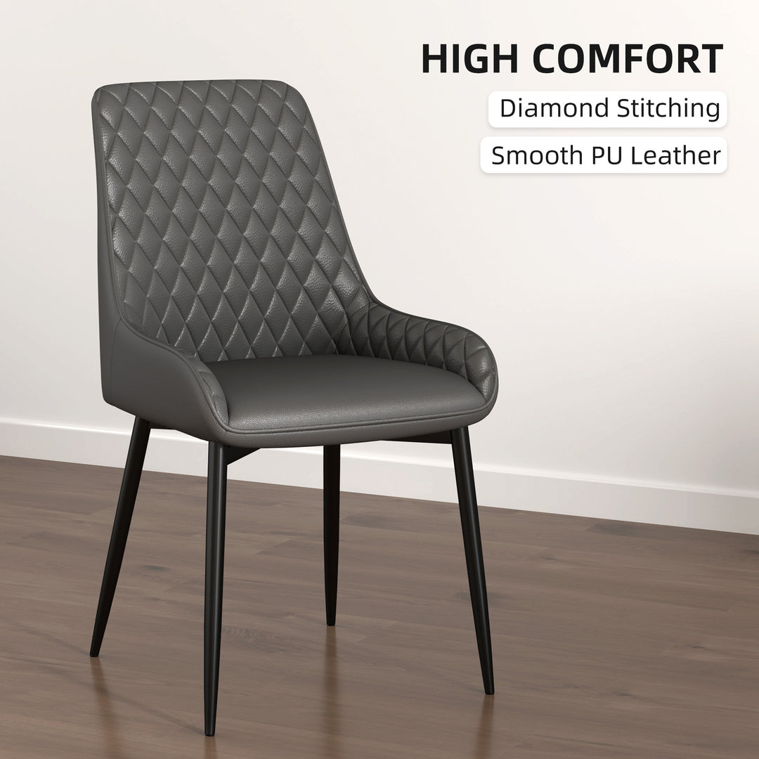 Set of 4 Quilted PU Leather Dining Chairs with Metal Frame 4 Legs Foot Caps Home Seating Modern Stylish Executive, Grey
