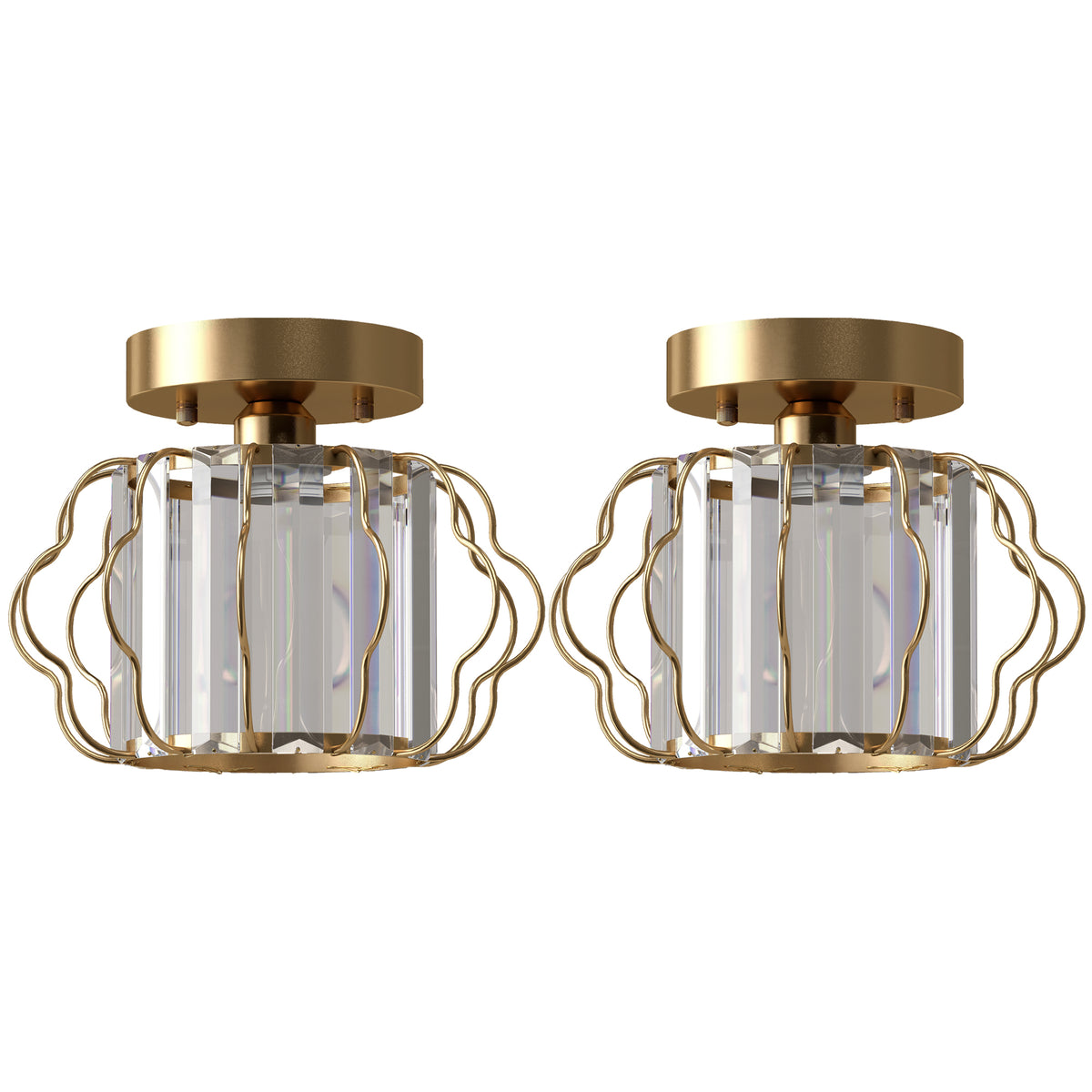 Crystal Ceiling Light Fixtures, Modern Semi-Flush Ceiling Lighting - Gold Tone