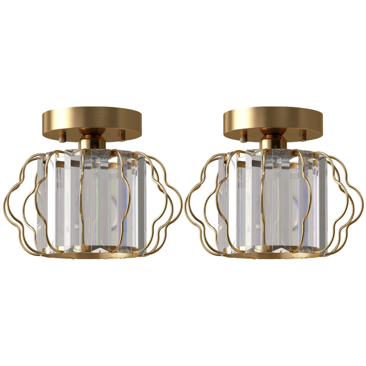Crystal Ceiling Light Fixtures, Modern Semi-Flush Ceiling Lighting - Gold Tone