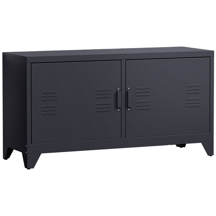 Steel TV Stand Cabinet, Industrial TV Unit for TVs up to 50", TV Table with 2 Doors, Adjustable Shelf and 4 Cable Holes for Living Room, Black