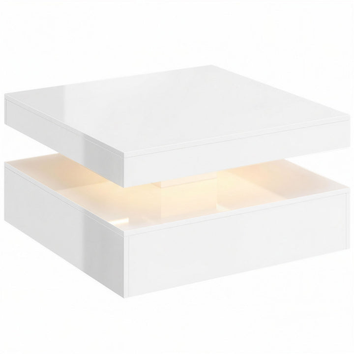 LED Coffee Table with Storage, 2-Tier Modern Centre Table with Open Sh