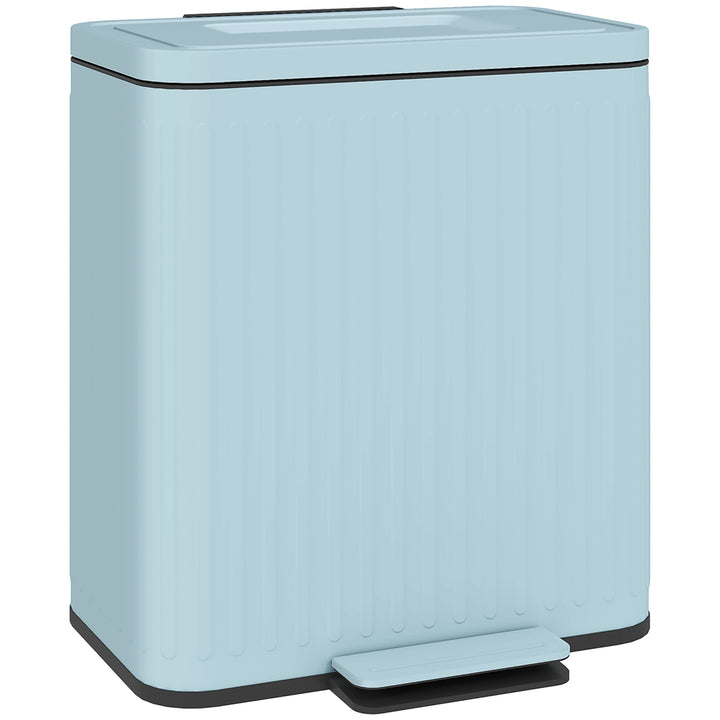 Dual Kitchen Bin, 2 x 20L Double Bin for Recycling and Waste, Fingerprint-proof Pedal Bin with Soft-Close Lid, Removable Inner Buckets, Light Green