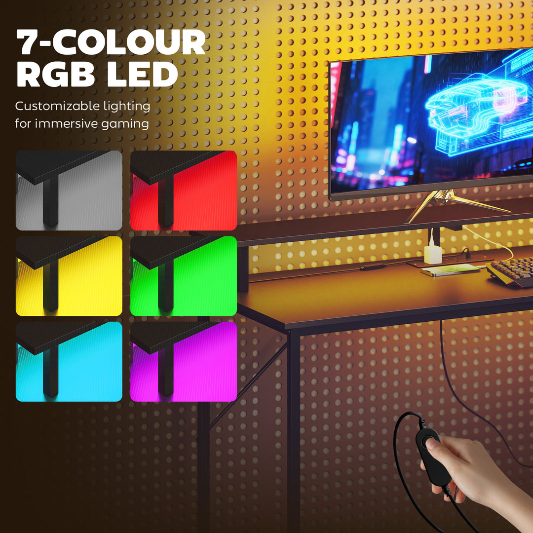 147cm Gaming Desk with Charging Station and Monitor Stand, Computer Ta