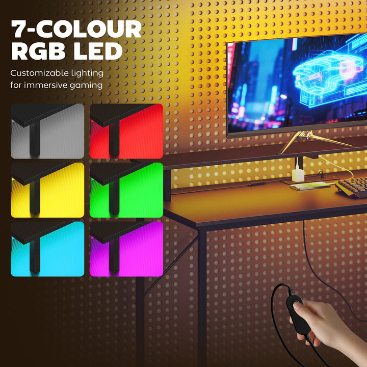 147cm Gaming Desk with Charging Station and Monitor Stand, Computer Ta