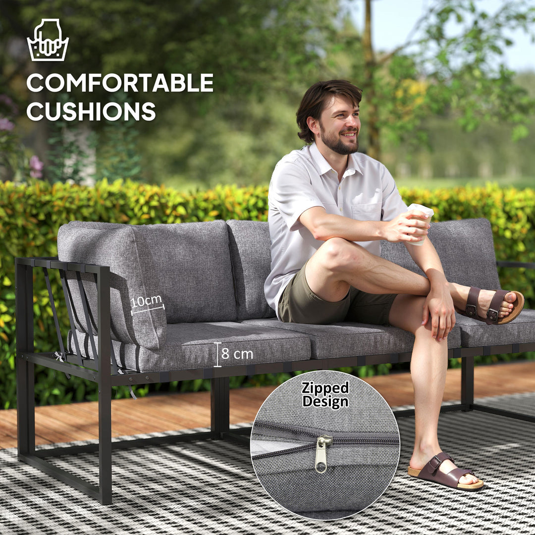 Three-Piece L Shaped Garden Furniture Set with Cushions - Grey