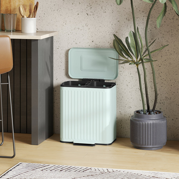 40L Dual Compartment Rubbish Bin, with Soft-Close Lid - Green