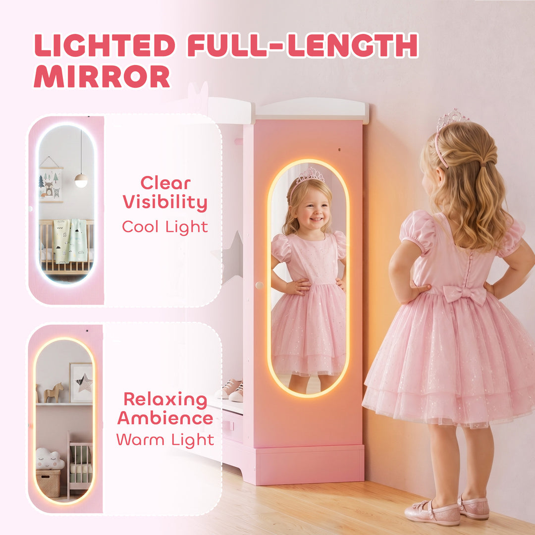 Kids Wardrobe with Lighted Mirror, Clothes Rail, Jewelry Cabinet - view 5